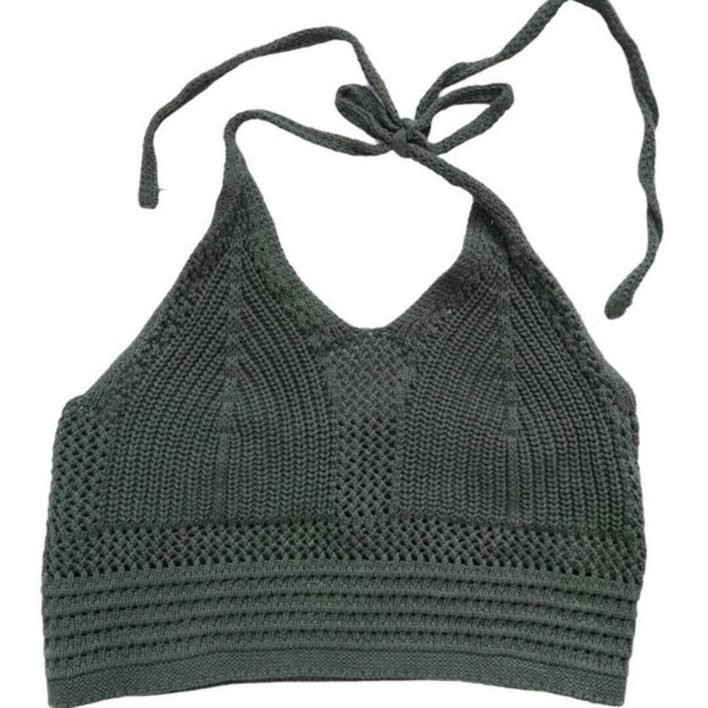 Aerie Crochet Halter Neck Tie Crop Top